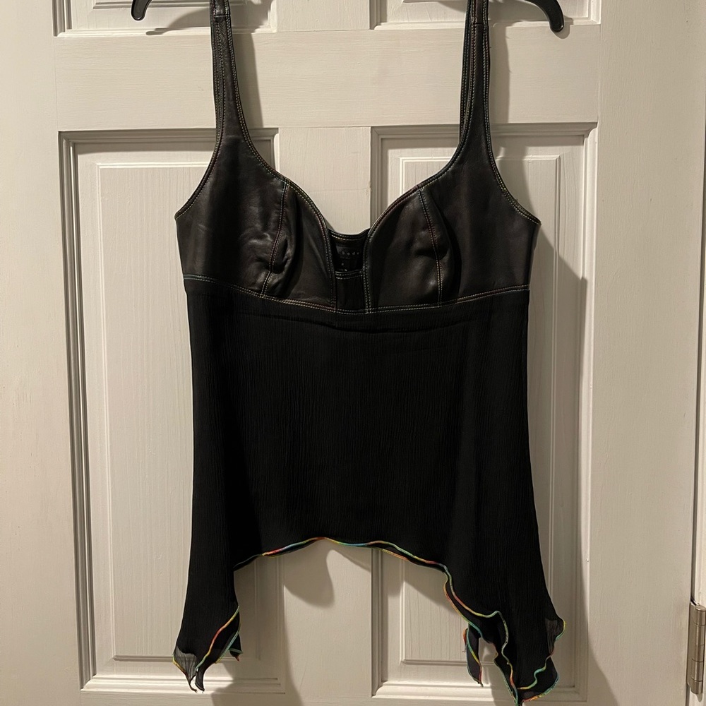 Sheri Bodell leather and silk tank top